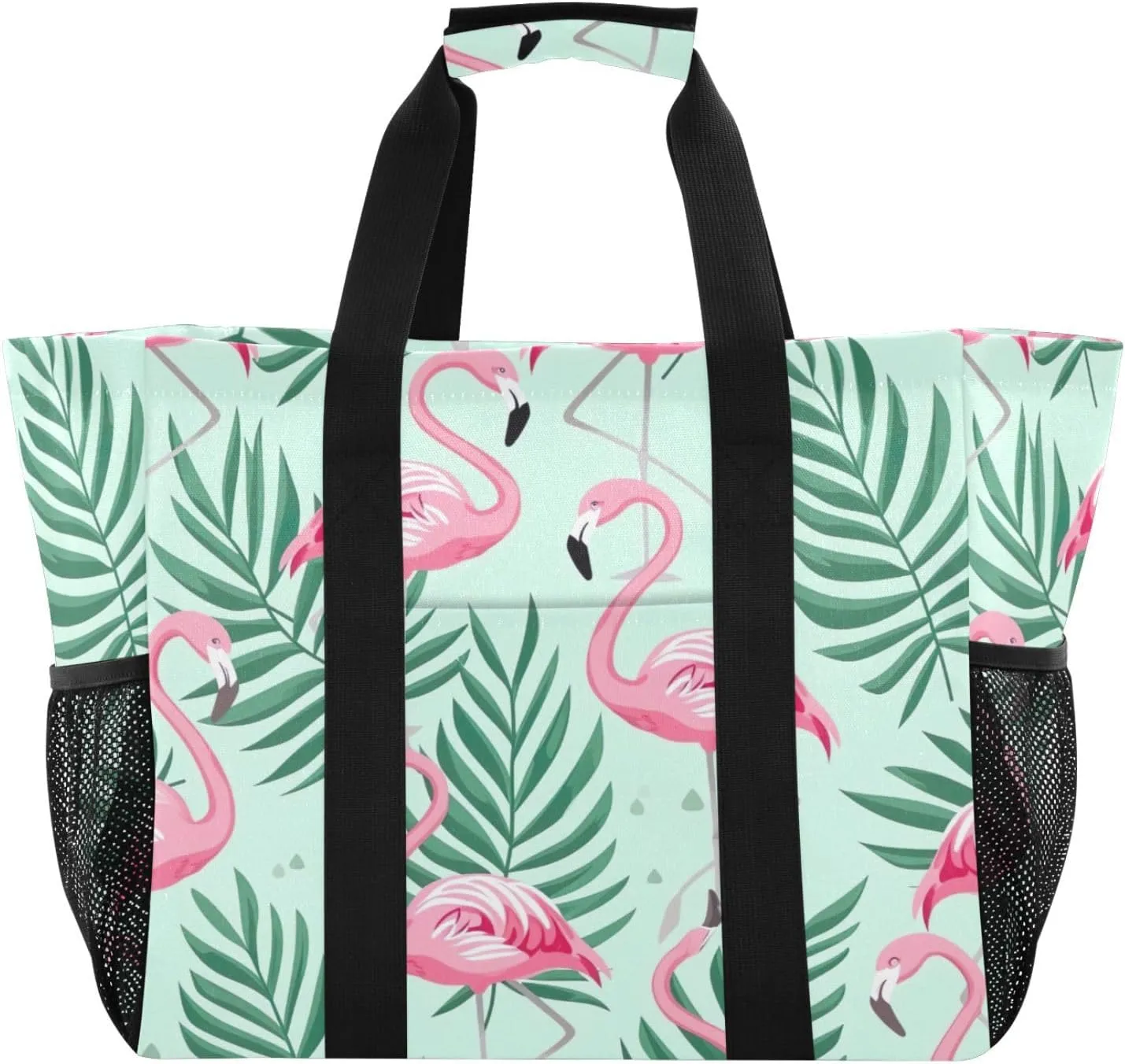 Nander Frond Flamingos Foldable Tote Bag Waterproof Sandproof Women Beach Bag Handbag Gym Bag