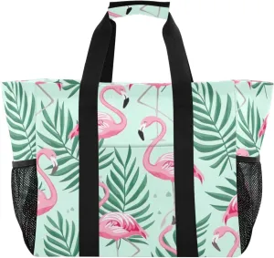 Nander Frond Flamingos Foldable Tote Bag Waterproof Sandproof Women Beach Bag Handbag Gym Bag