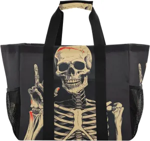 Nander Funny Skull Foldable Tote Bag Waterproof Sandproof Women Beach Bag Handbag Gym Bag