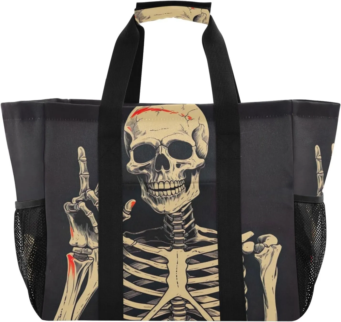 Nander Funny Skull Foldable Tote Bag Waterproof Sandproof Women Beach Bag Handbag Gym Bag