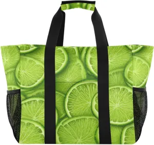 Nander Green Lemon Foldable Tote Bag Waterproof Sandproof Women Beach Bag Handbag Gym Bag