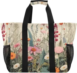 Nander Herb Flower Foldable Tote Bag Waterproof Sandproof Women Beach Bag Handbag Gym Bag