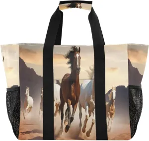Nander Horses Running in The Desert Foldable Tote Bag Waterproof Sandproof Women Beach Bag Handbag Gym Bag Travel Shopping Bag