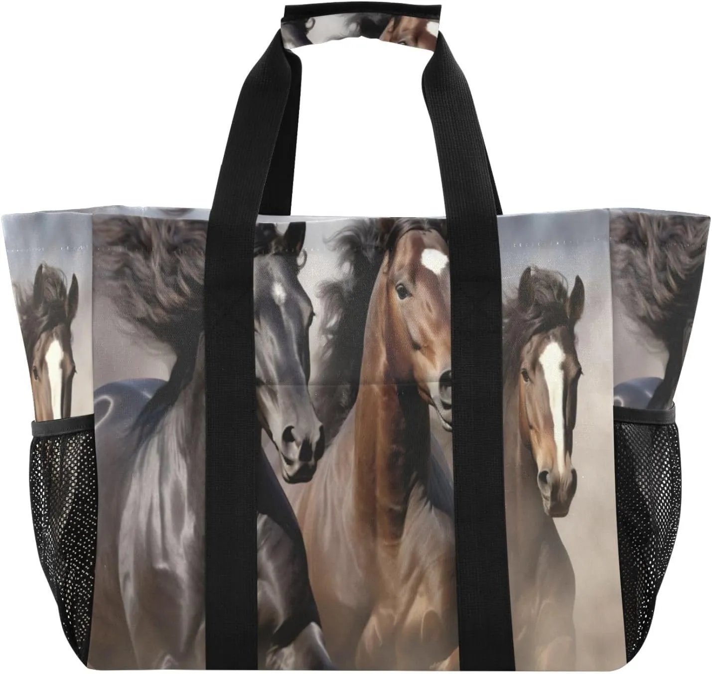 Nander Running Horse Foldable Tote Bag Waterproof Sandproof Women Beach Bag Handbag Gym Bag Travel Shopping Bag