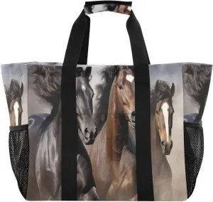 Nander Running Horse Foldable Tote Bag Waterproof Sandproof Women Beach Bag Handbag Gym Bag Travel Shopping Bag
