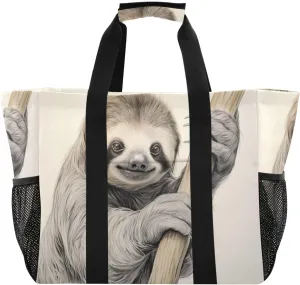 Nander Sloth on The Branch Foldable Tote Bag Waterproof Sandproof Women Beach Bag Handbag Gym Bag