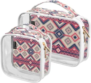 Native Pattern 2 Pieces Clear Makeup Cosmetic Bags for Traveling Vacation Organizing, Toiletry Bags for Women Men, PVC Waterproof Travel Organizer