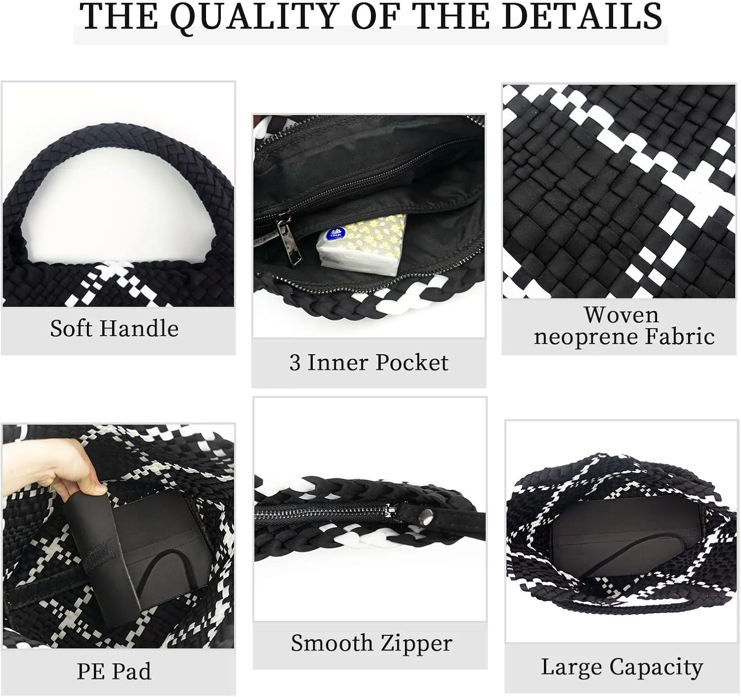 ORAD Women Tote Bag Large Neoprene Tote Bag Fashion Woven Bag Neoprene Tote Handbag Roomy Shoulder Bags for Beach, Gym, Trave