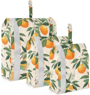 Orange White Flower Packing Cubes for Travel 3 Set Travel Compression Bags Luggage Organizer Bags for Travel Accessories
