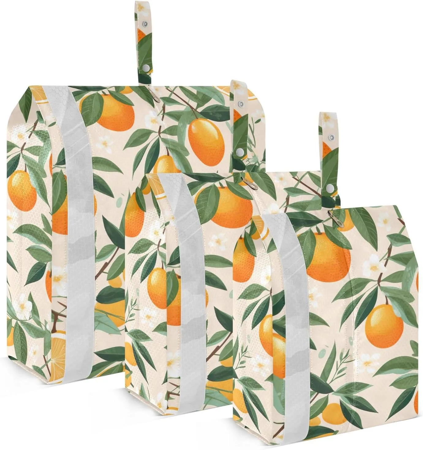 Orange White Flower Packing Cubes for Travel 3 Set Travel Compression Bags Luggage Organizer Bags for Travel Accessories