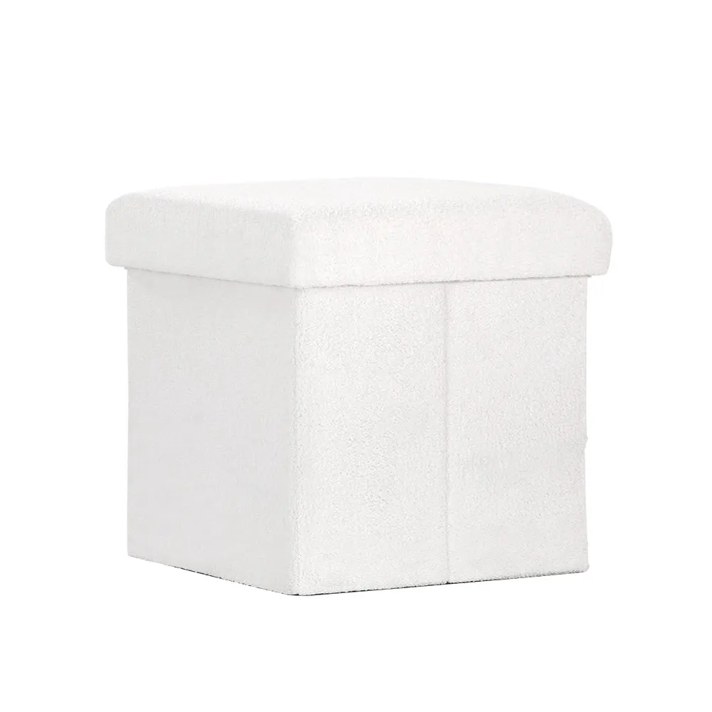 Ottoman Storage Foot Stool Vanity Square Teddy - White