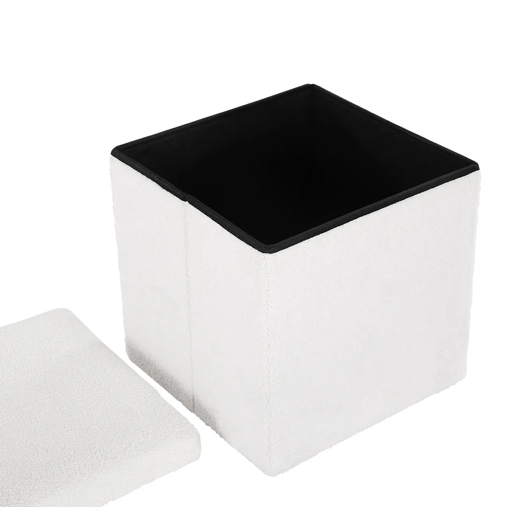 Ottoman Storage Foot Stool Vanity Square Teddy - White