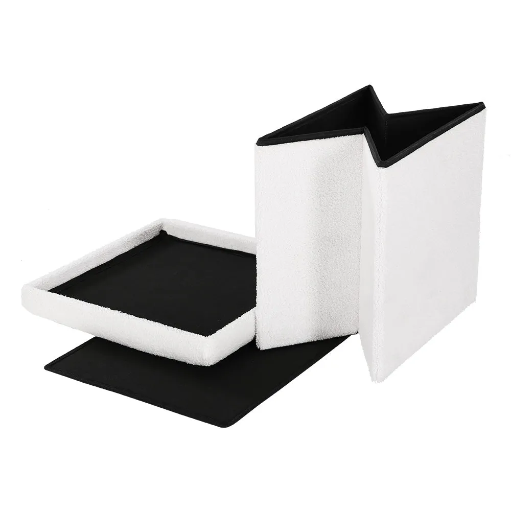 Ottoman Storage Foot Stool Vanity Square Teddy - White