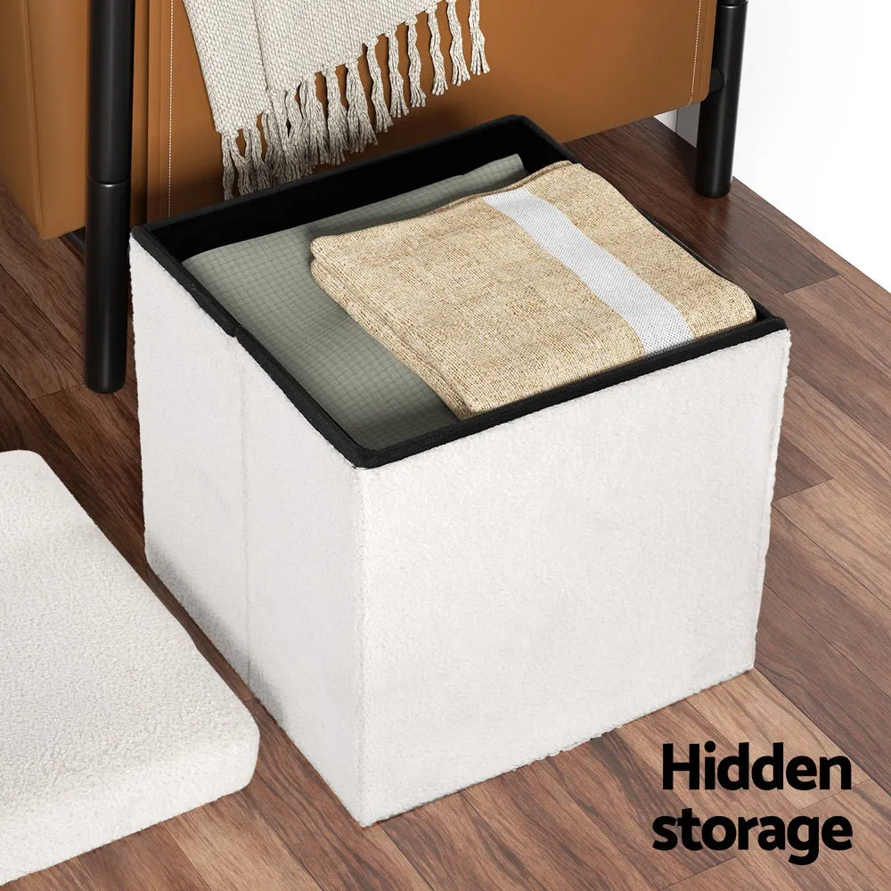 Ottoman Storage Foot Stool Vanity Square Teddy - White