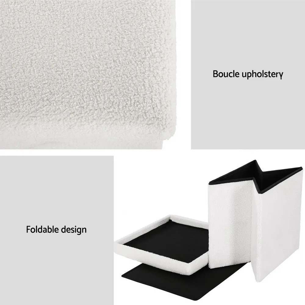 Ottoman Storage Foot Stool Vanity Square Teddy - White