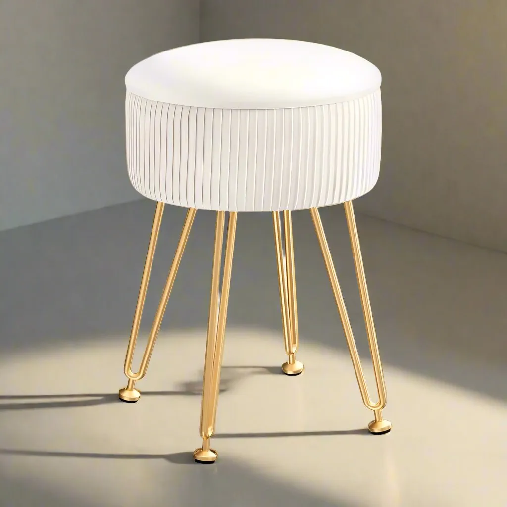 Ottoman Storage Foot Stool Vanity Velvet Round - White