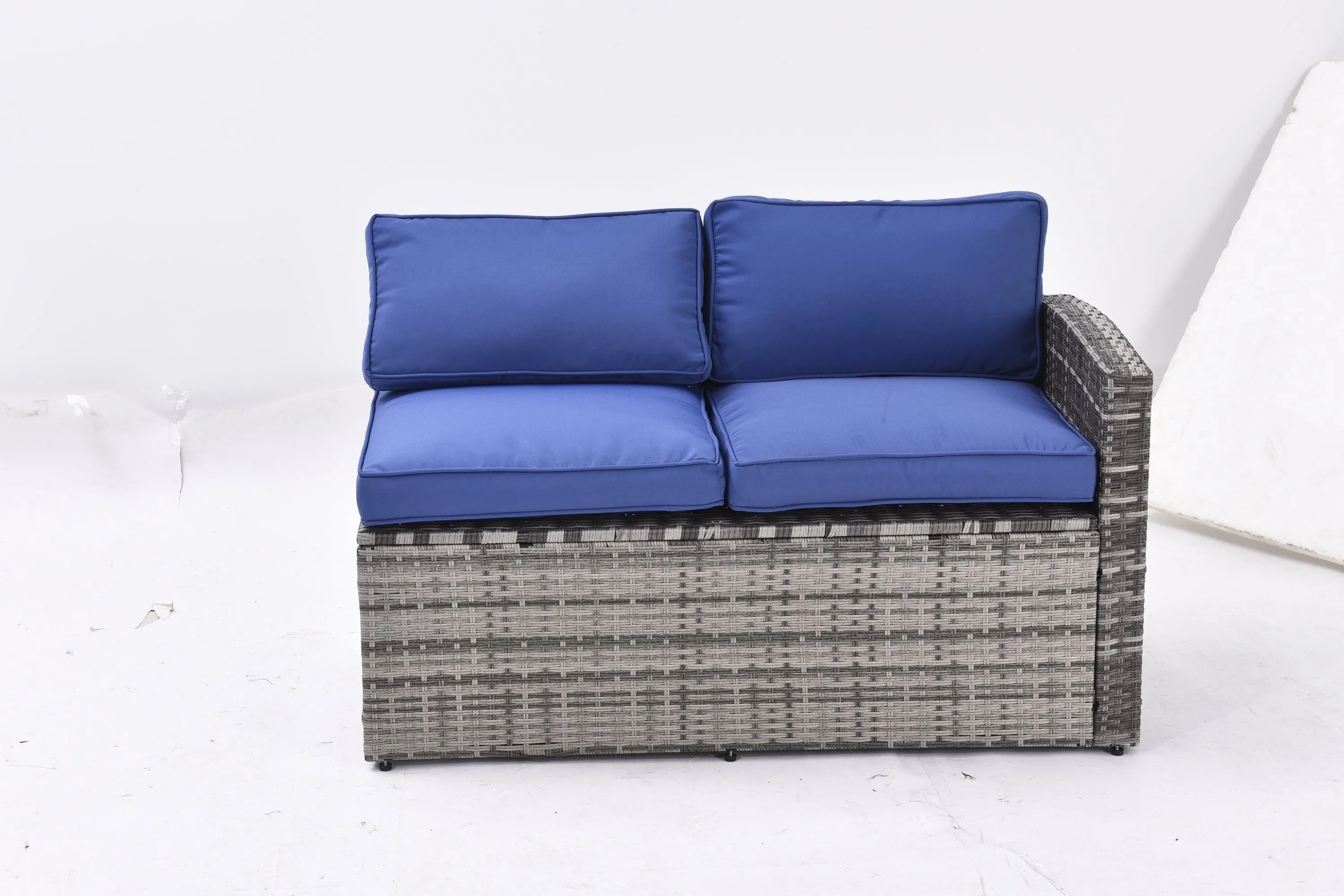 Outdoor Patio Furniture Set,7 Pieces Outdoor Sectional Conversation Sofa with Dining Table,Corner Chairs, Ottomans,All Weather PE Rattan and Steel Frame,With Backrest and Removable Cushions(Grey Blue)