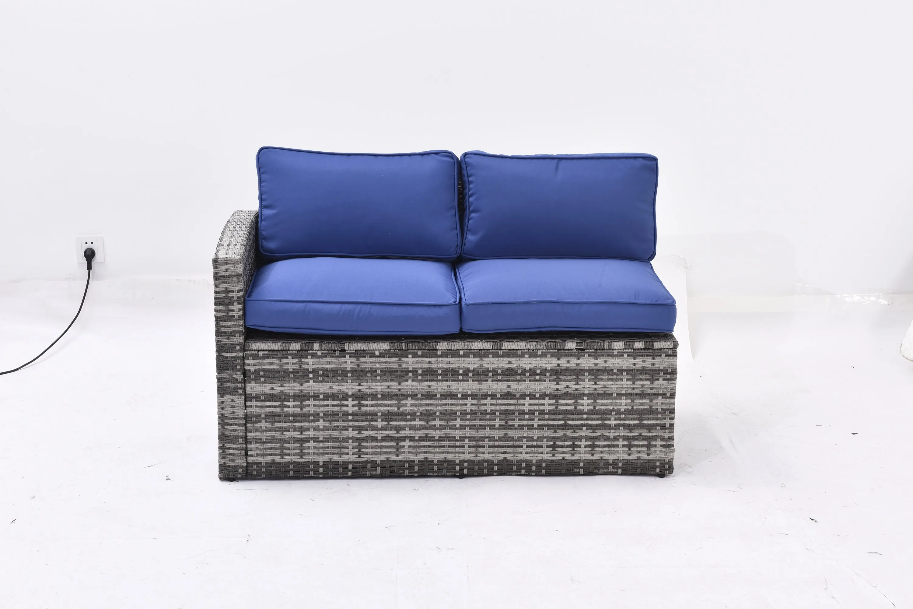 Outdoor Patio Furniture Set,7 Pieces Outdoor Sectional Conversation Sofa with Dining Table,Corner Chairs, Ottomans,All Weather PE Rattan and Steel Frame,With Backrest and Removable Cushions(Grey Blue)