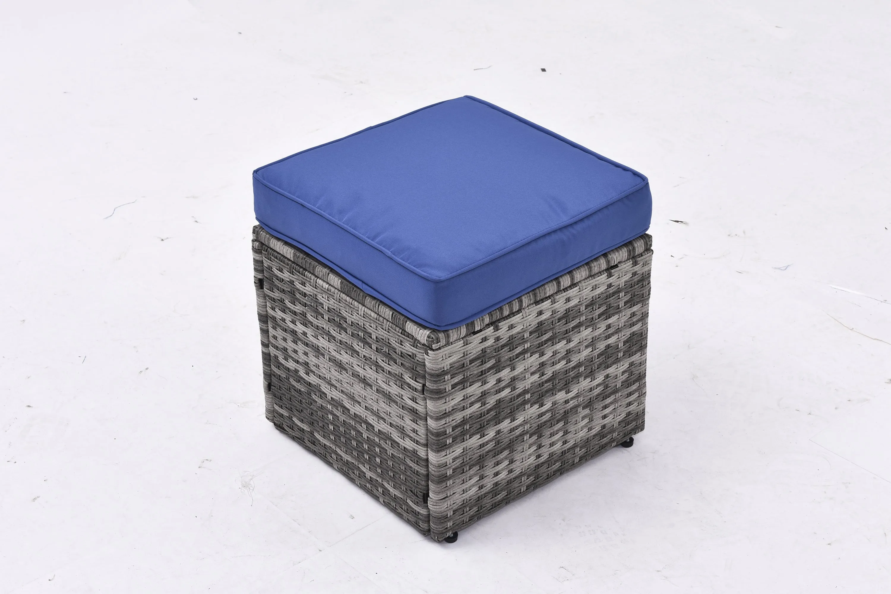 Outdoor Patio Furniture Set,7 Pieces Outdoor Sectional Conversation Sofa with Dining Table,Corner Chairs, Ottomans,All Weather PE Rattan and Steel Frame,With Backrest and Removable Cushions(Grey Blue)