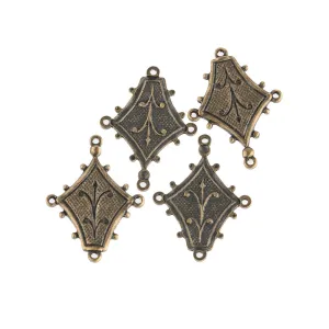 Oxidized brass 4 ring stamping, 20 x 15mm. Pkg 4. b9-0849