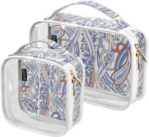 Paisley Eastern 2 Pieces Clear Makeup Cosmetic Bags for Traveling Vacation Organizing, Toiletry Bags for Women Men, PVC Waterproof Travel Organizer