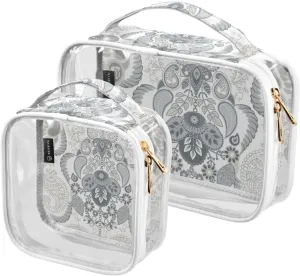 Paisley Floral 2 Pieces Clear Makeup Cosmetic Bags for Traveling Vacation Organizing, Toiletry Bags for Women Men, PVC Waterproof Travel Organizer