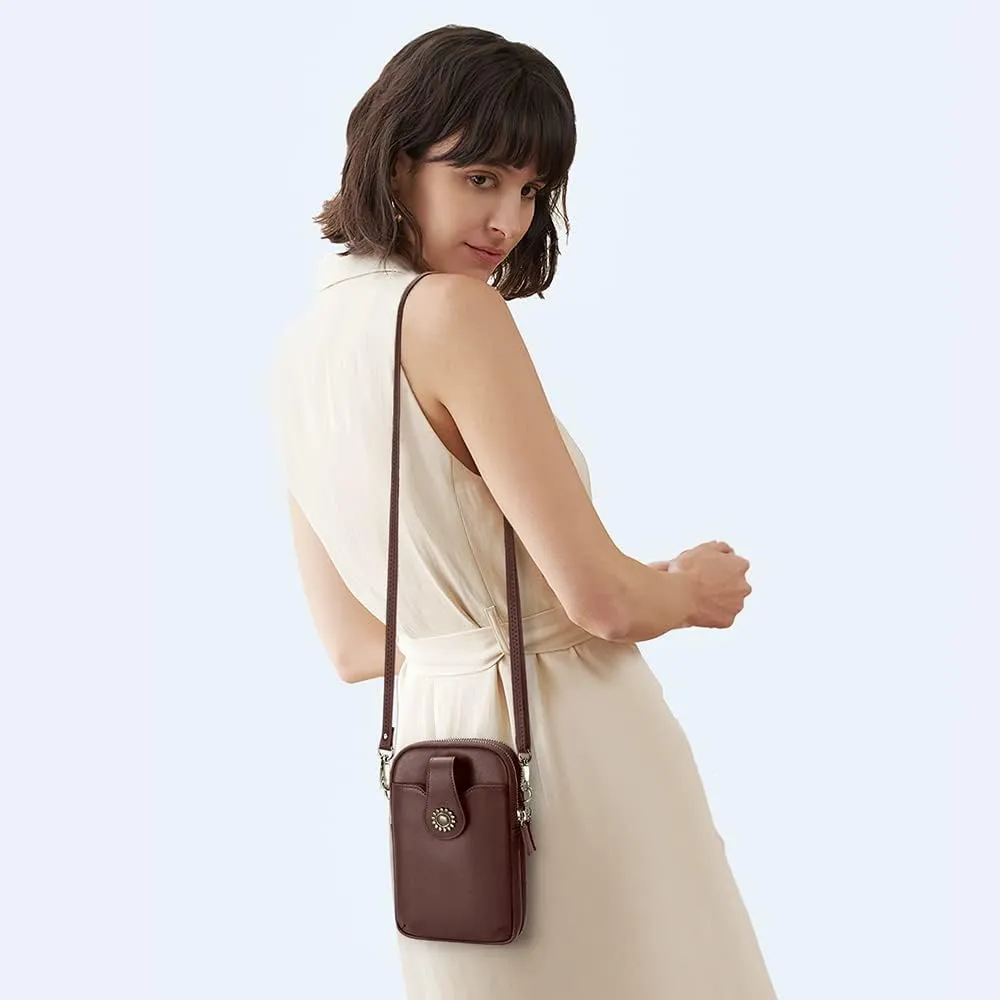 Peacocktion Small Crossbody Bags for Women, Leather RFID Cell Phone Purse, Trendy Travel Crossbody Purses with Zipper