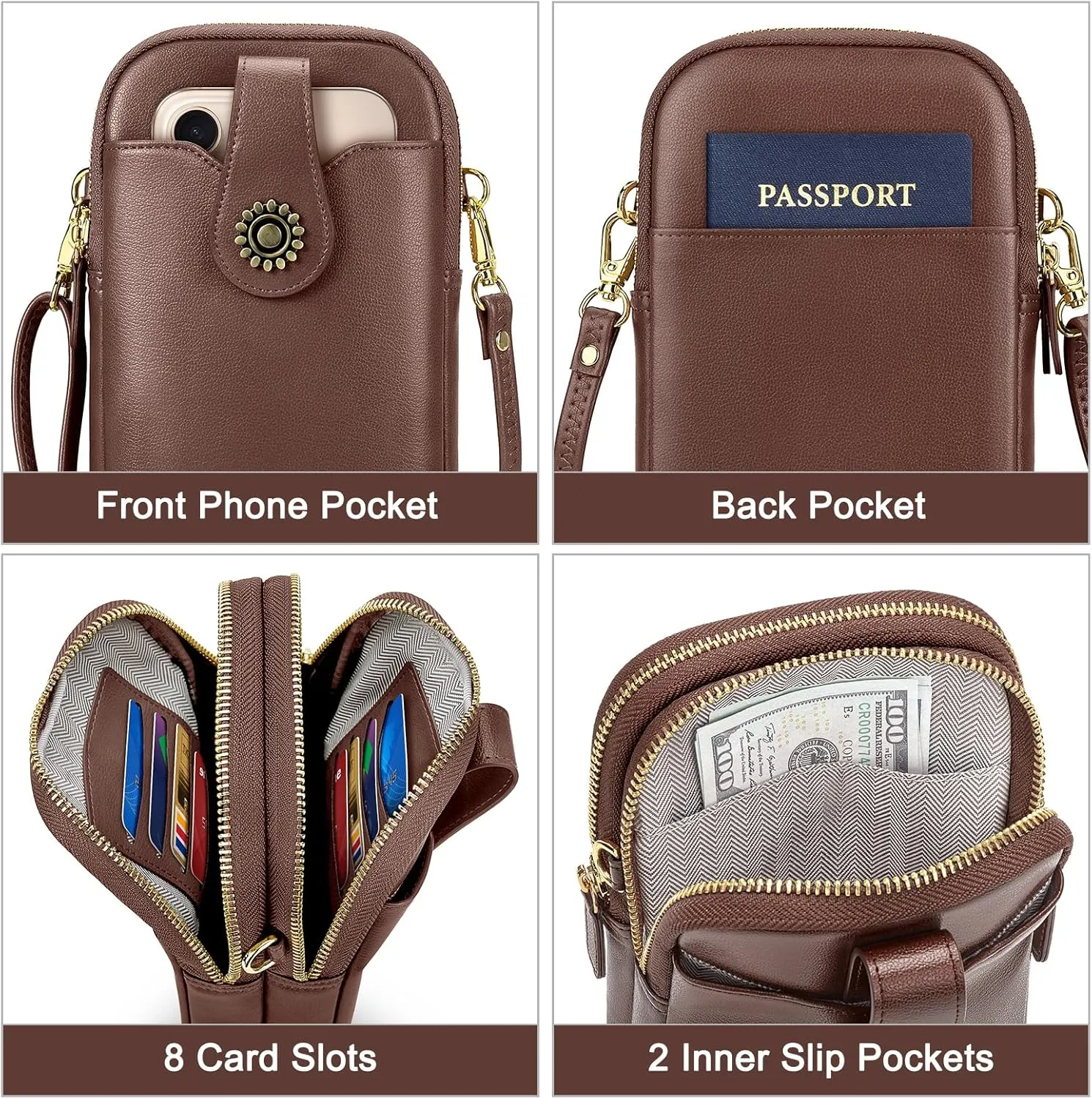 Peacocktion Small Crossbody Bags for Women, Leather RFID Cell Phone Purse, Trendy Travel Crossbody Purses with Zipper