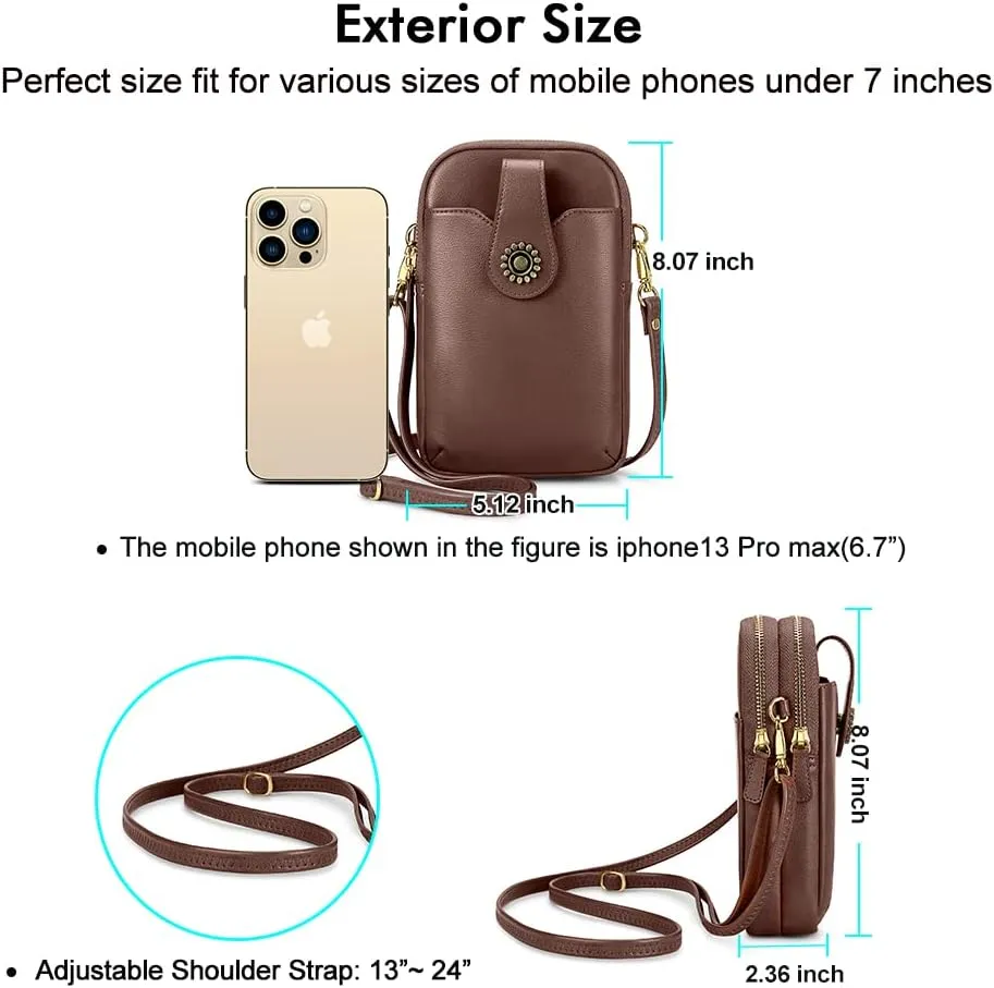 Peacocktion Small Crossbody Bags for Women, Leather RFID Cell Phone Purse, Trendy Travel Crossbody Purses with Zipper