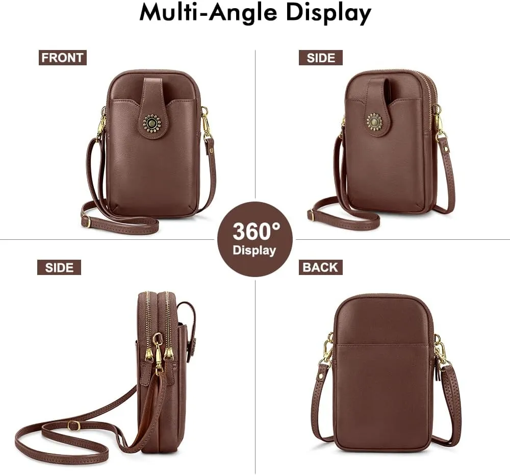 Peacocktion Small Crossbody Bags for Women, Leather RFID Cell Phone Purse, Trendy Travel Crossbody Purses with Zipper