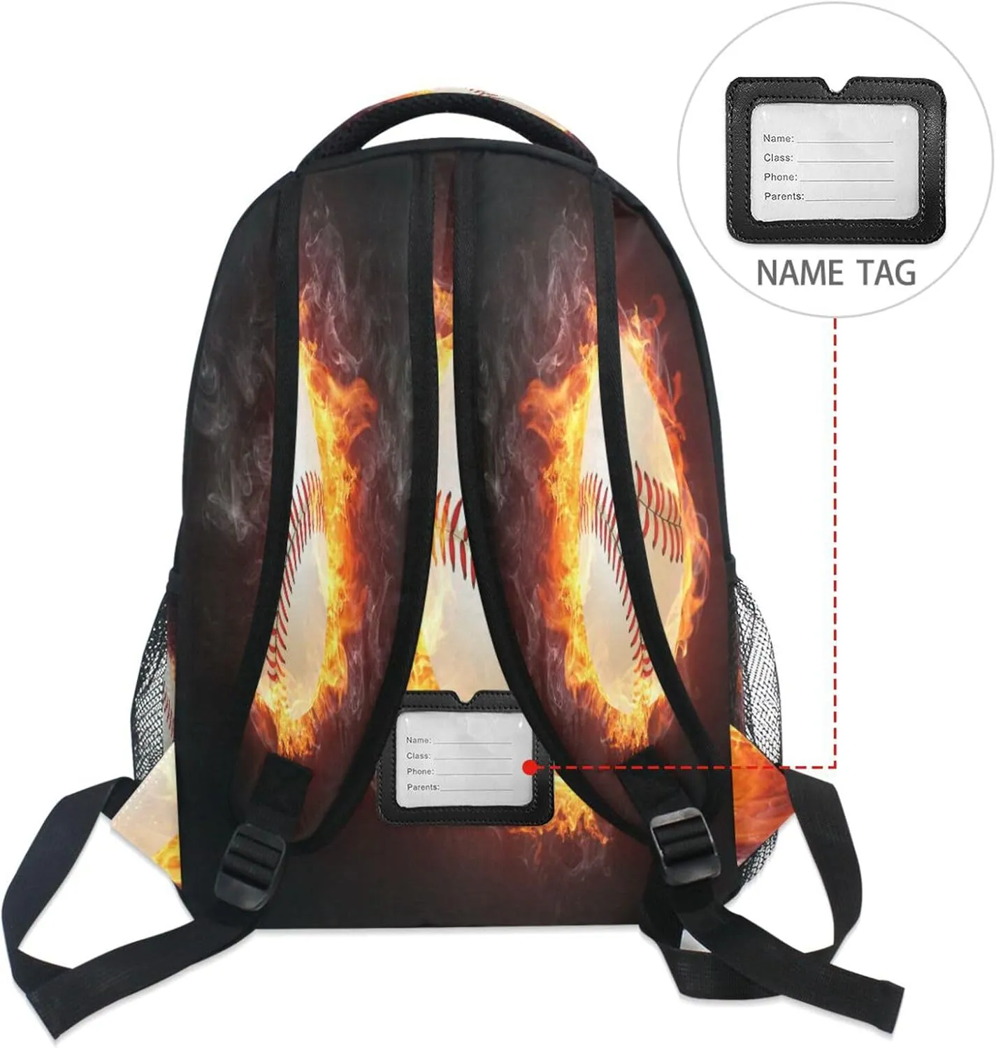 Pfrewn Custom Backpacks Personalized Baseball Ball Enveloped in Fire Bookbag with Name Boys Girls School Backpack 17"