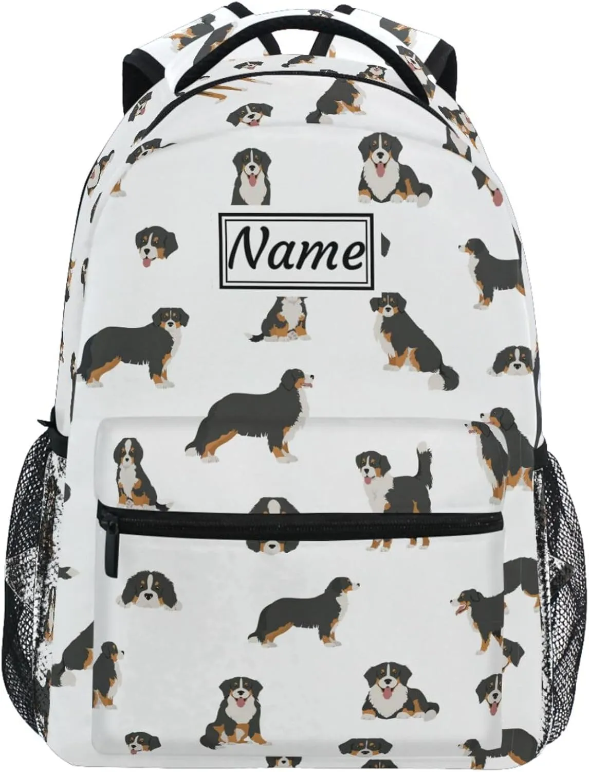 Pfrewn Custom Backpacks Personalized Bernese Mountain Dog Puppy Bookbag with Name Boys Girls School Backpack 16"