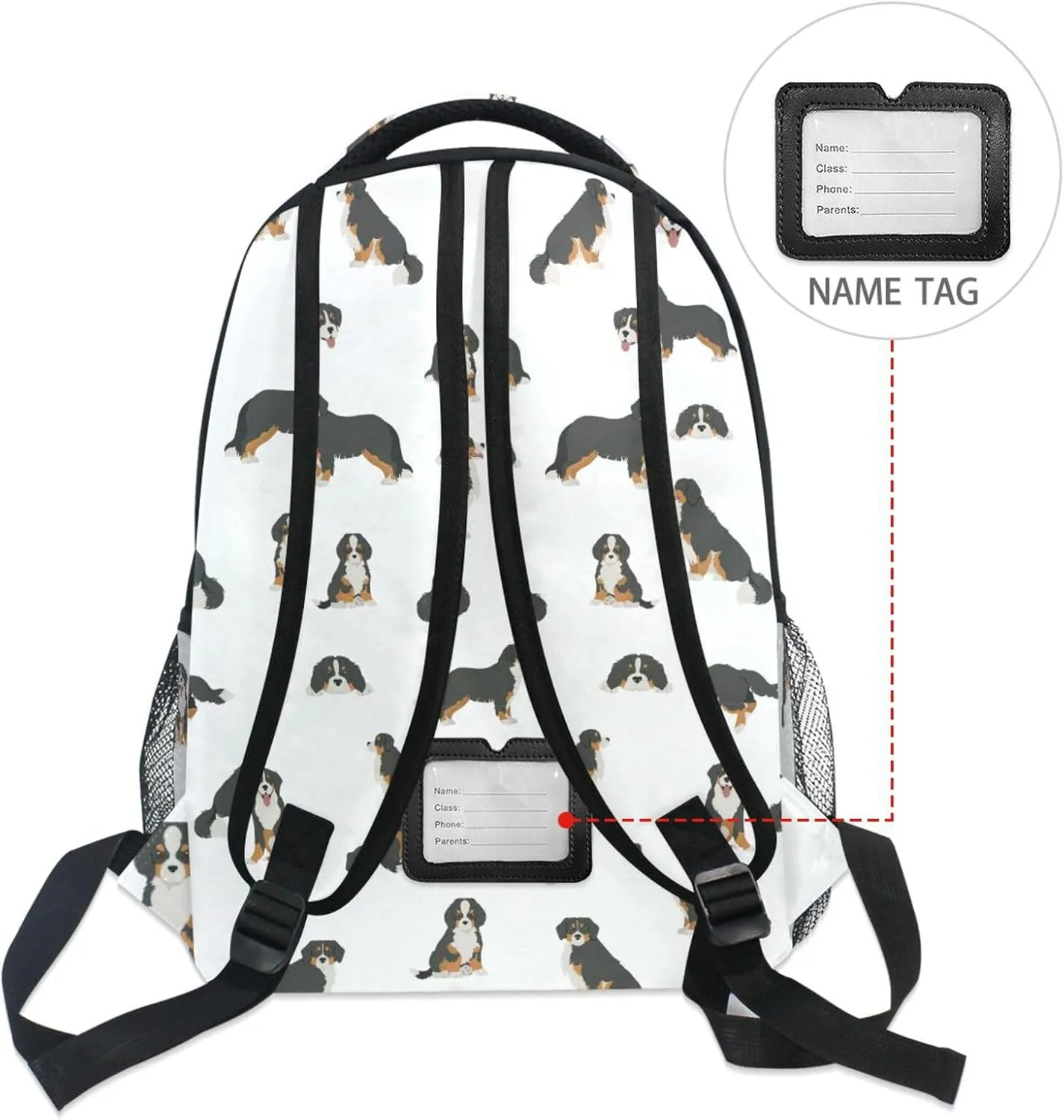 Pfrewn Custom Backpacks Personalized Bernese Mountain Dog Puppy Bookbag with Name Boys Girls School Backpack 16"