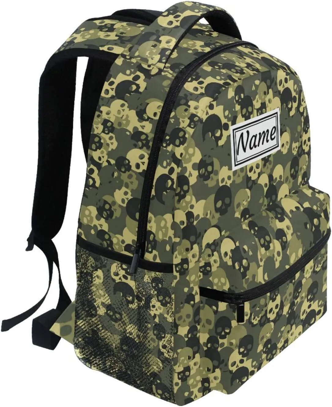 Pfrewn Custom Backpacks Personalized Camouflage Skull Bookbag with Name Boys Girls School Backpack 17"