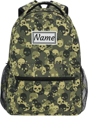 Pfrewn Custom Backpacks Personalized Camouflage Skull Bookbag with Name Boys Girls School Backpack 17"