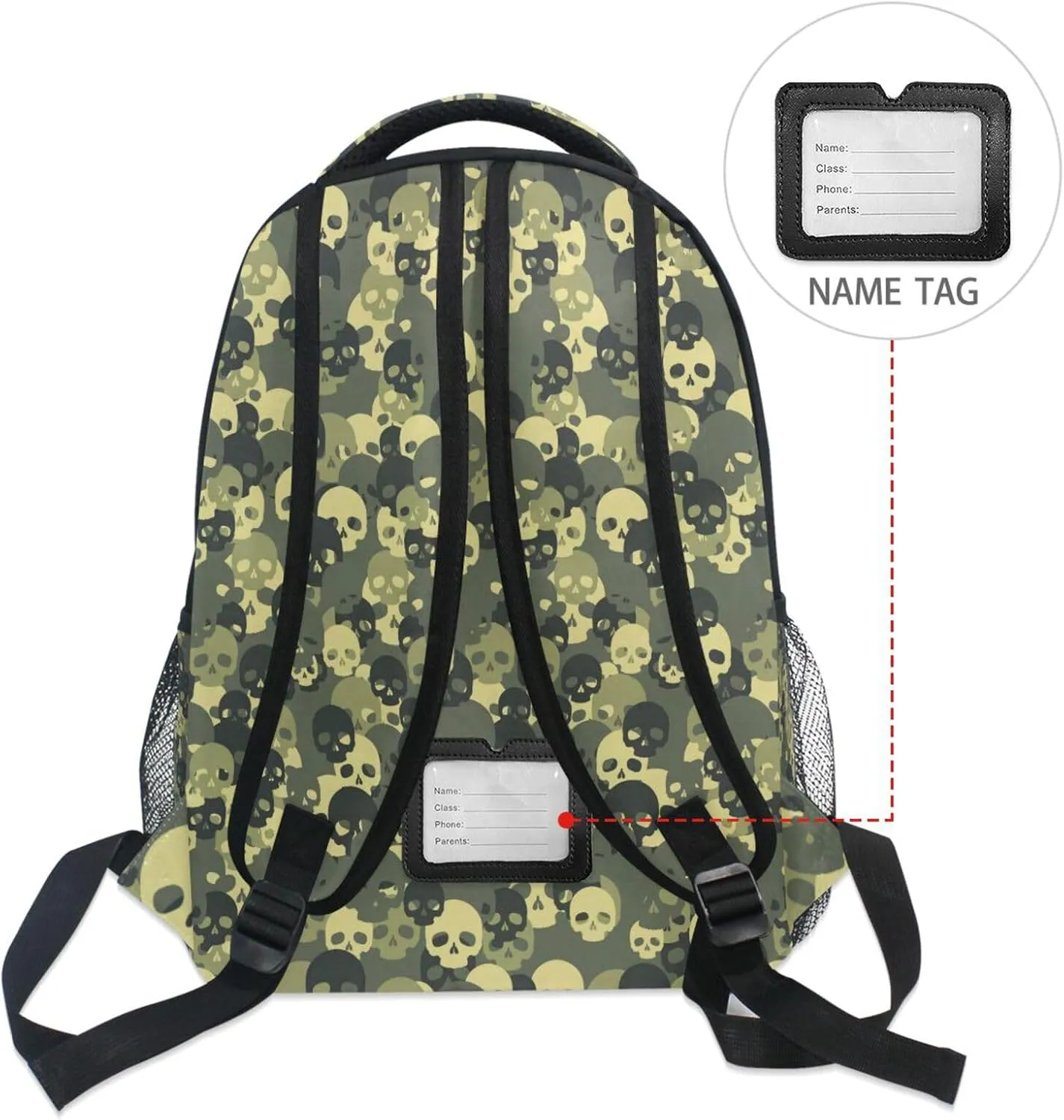 Pfrewn Custom Backpacks Personalized Camouflage Skull Bookbag with Name Boys Girls School Backpack 17"