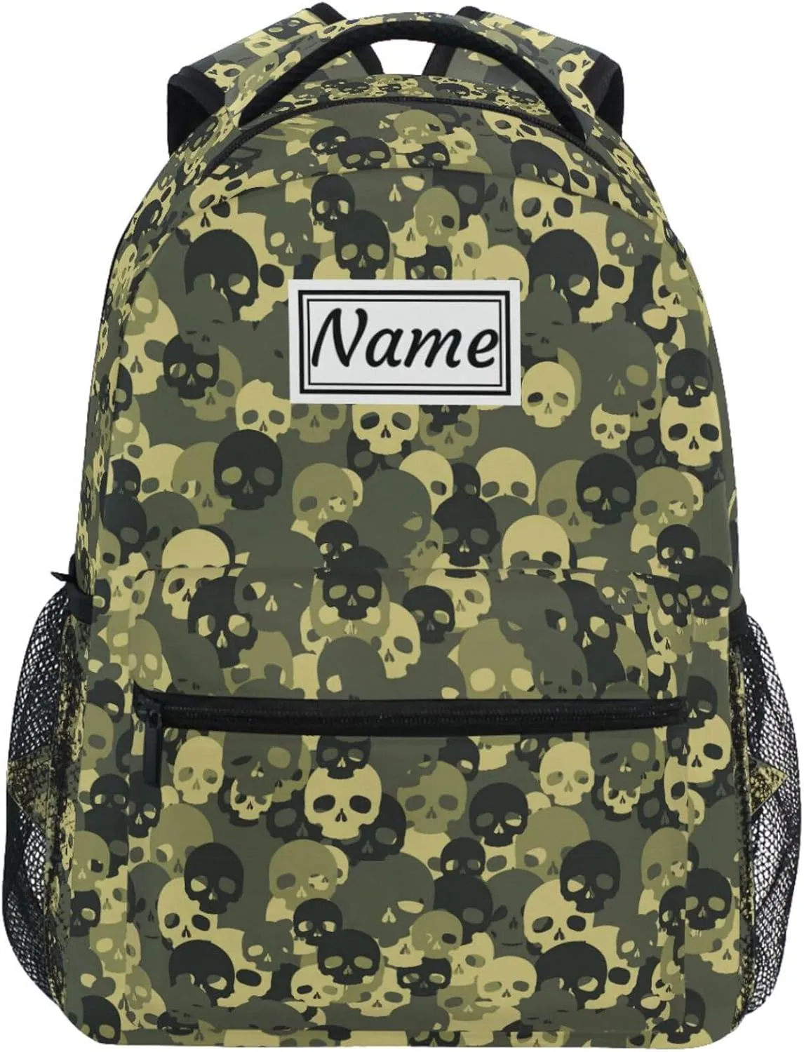 Pfrewn Custom Backpacks Personalized Camouflage Skull Bookbag with Name Boys Girls School Backpack 17"