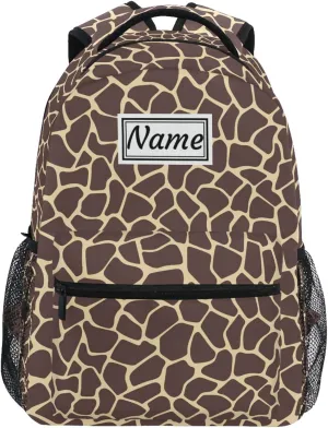 Pfrewn Custom Backpacks Personalized Colorful Giraffe Pattern Bookbag with Name Boys Girls School Backpack 17"