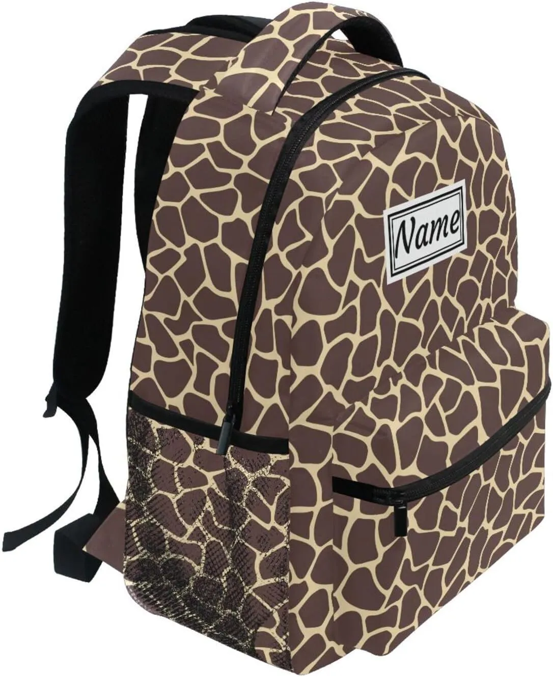 Pfrewn Custom Backpacks Personalized Colorful Giraffe Pattern Bookbag with Name Boys Girls School Backpack 17"