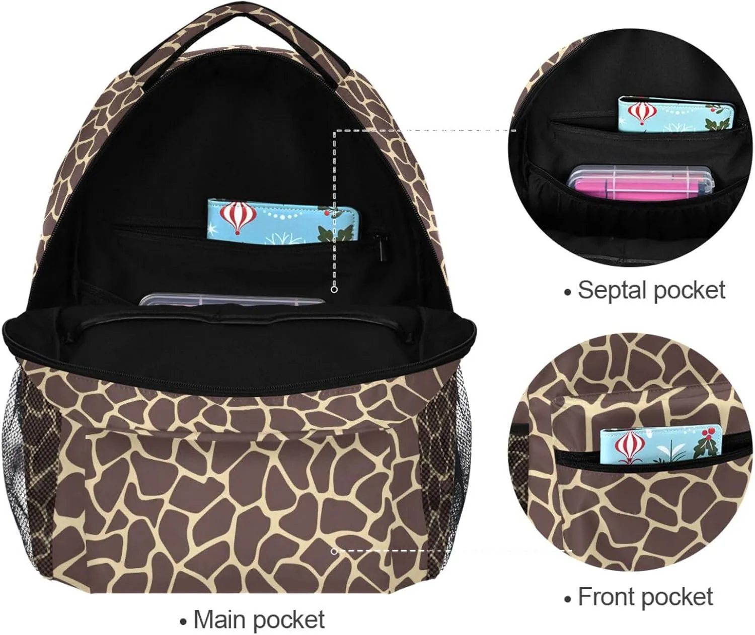 Pfrewn Custom Backpacks Personalized Colorful Giraffe Pattern Bookbag with Name Boys Girls School Backpack 17"