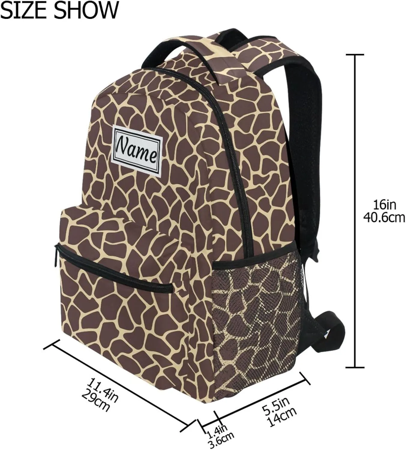 Pfrewn Custom Backpacks Personalized Colorful Giraffe Pattern Bookbag with Name Boys Girls School Backpack 17"