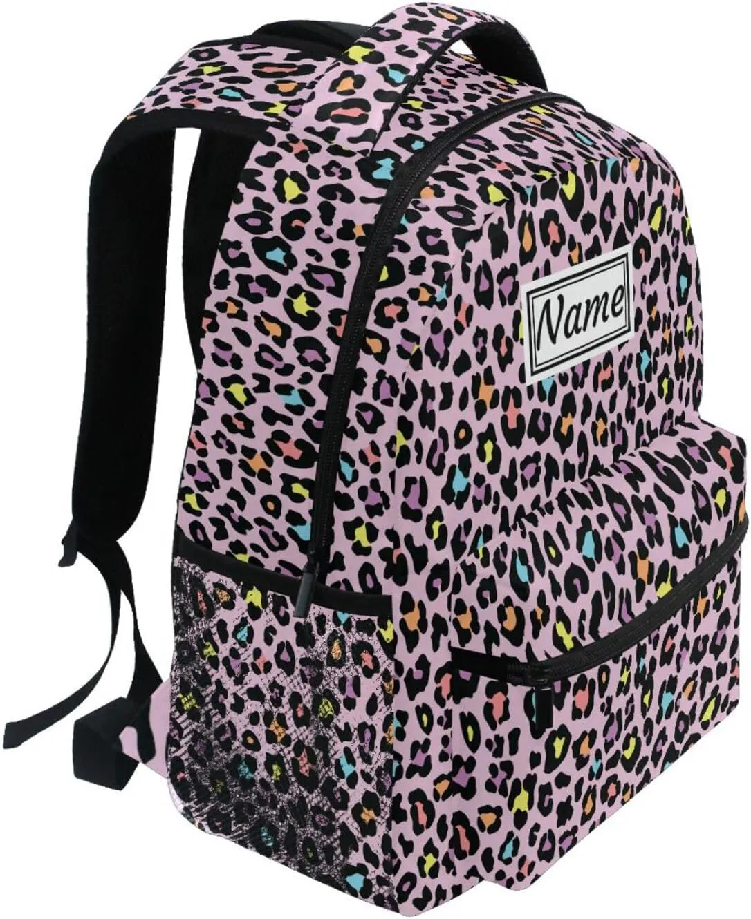 Pfrewn Custom Backpacks Personalized Cute Leopard Bookbag with Name Boys Girls School Backpack 16"