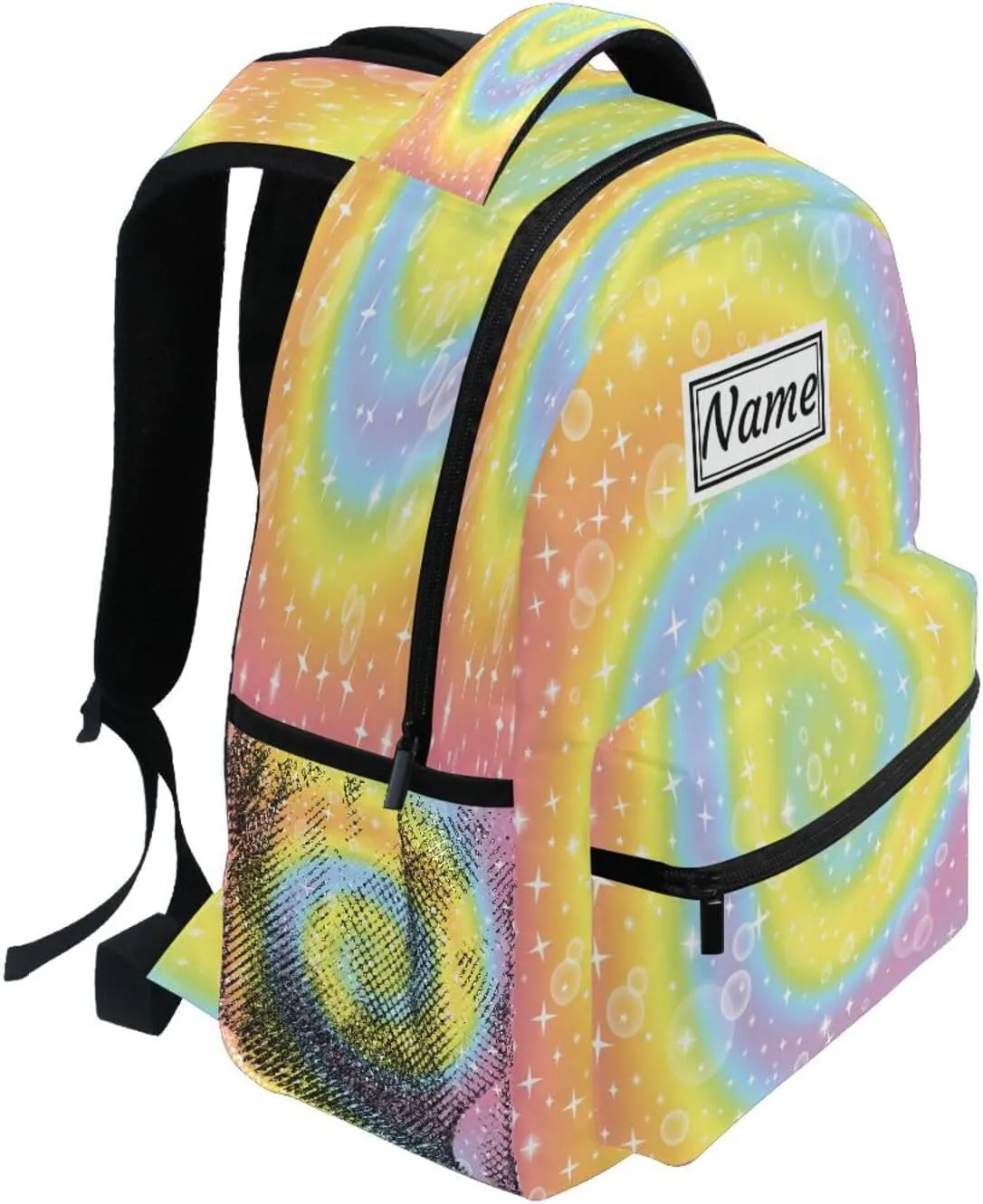 Pfrewn Custom Fantasy Rainbow Swirl Backpacks Personalized Bookbag with Name Boys Girls School Backpack 17"