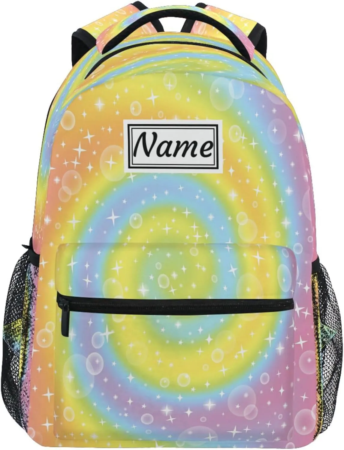 Pfrewn Custom Fantasy Rainbow Swirl Backpacks Personalized Bookbag with Name Boys Girls School Backpack 17"