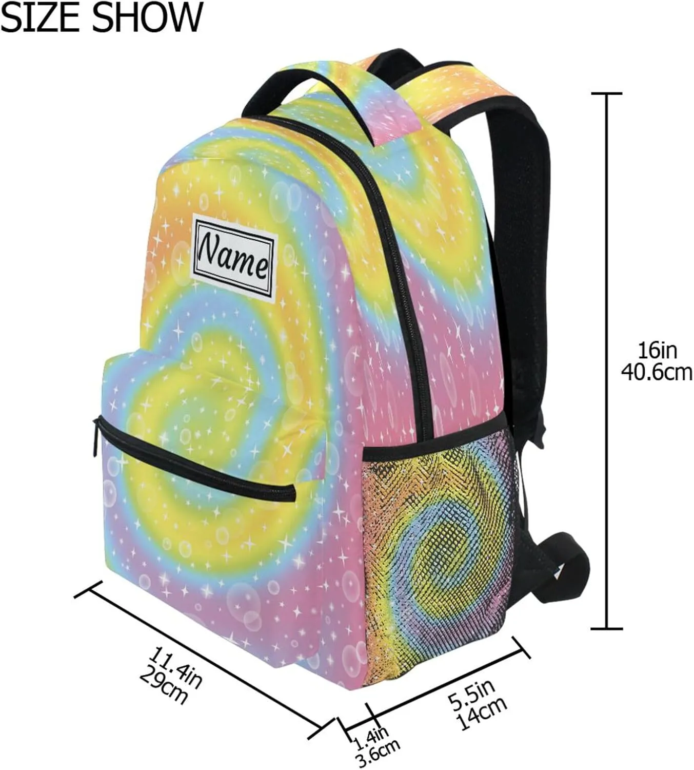 Pfrewn Custom Fantasy Rainbow Swirl Backpacks Personalized Bookbag with Name Boys Girls School Backpack 17"