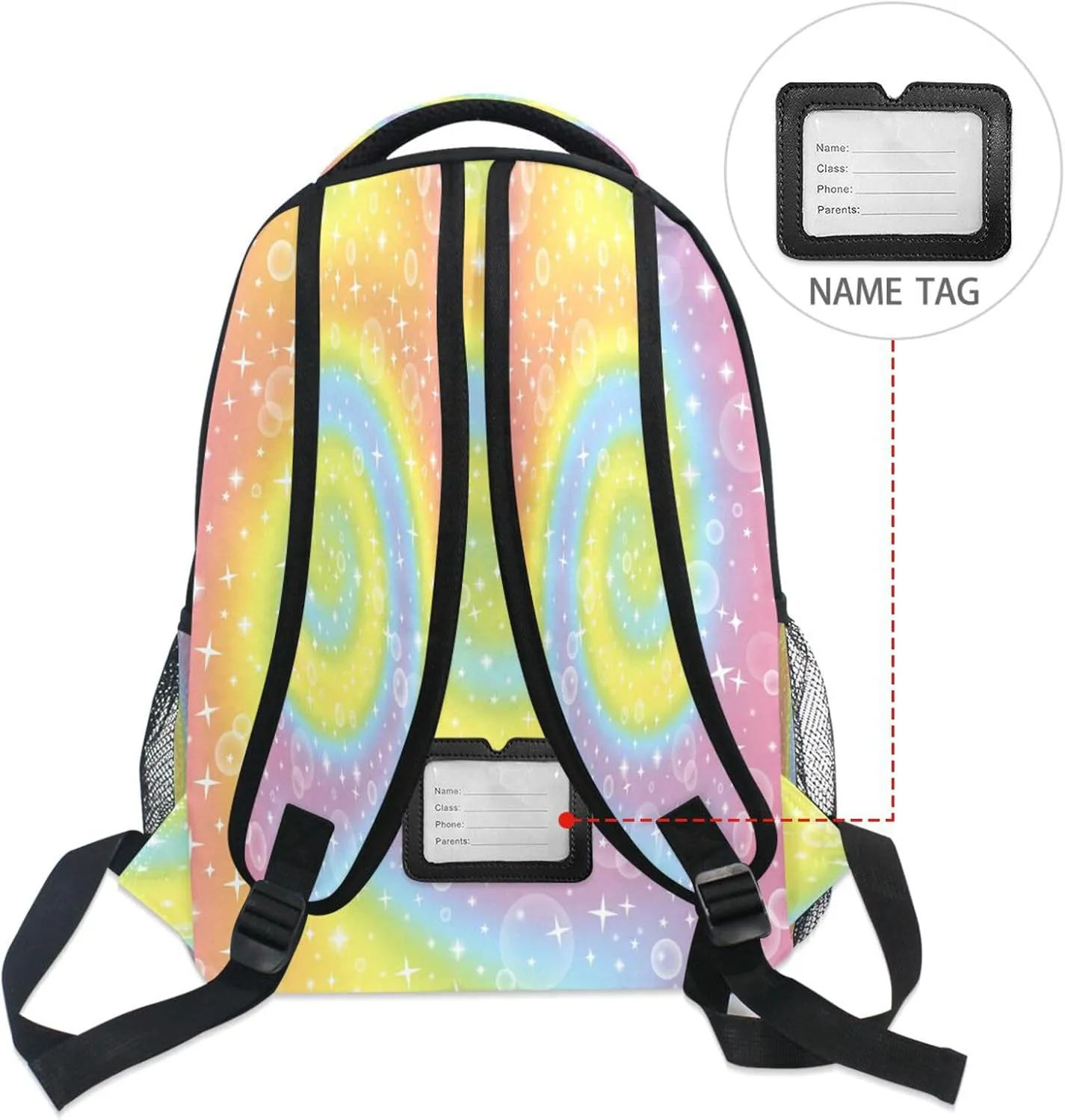 Pfrewn Custom Fantasy Rainbow Swirl Backpacks Personalized Bookbag with Name Boys Girls School Backpack 17"