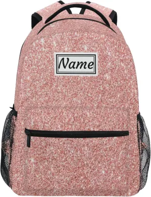 Pfrewn Custom Rose Pink Glitter Backpacks Personalized Bookbag with Name Boys Girls School Backpack 17"