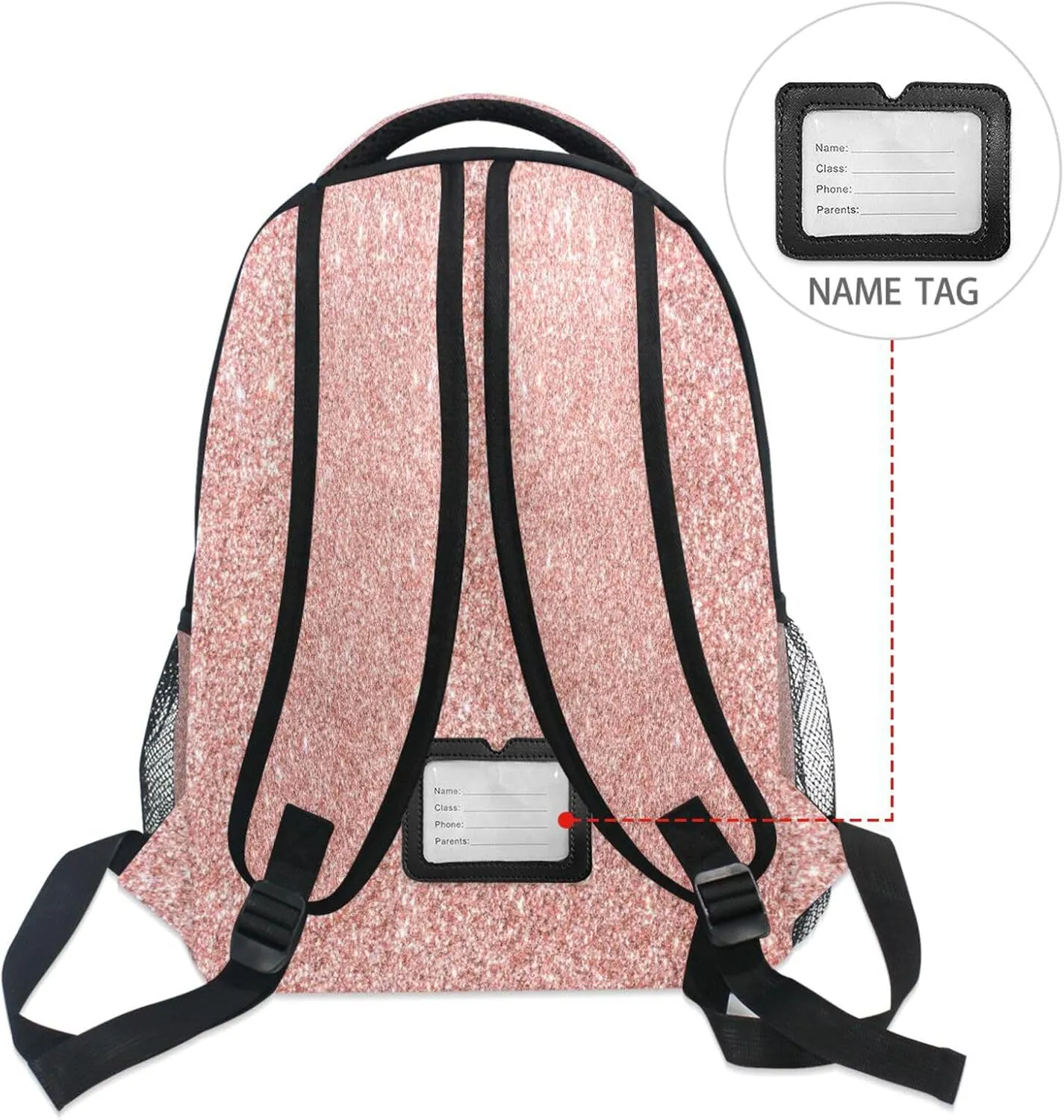 Pfrewn Custom Rose Pink Glitter Backpacks Personalized Bookbag with Name Boys Girls School Backpack 17"