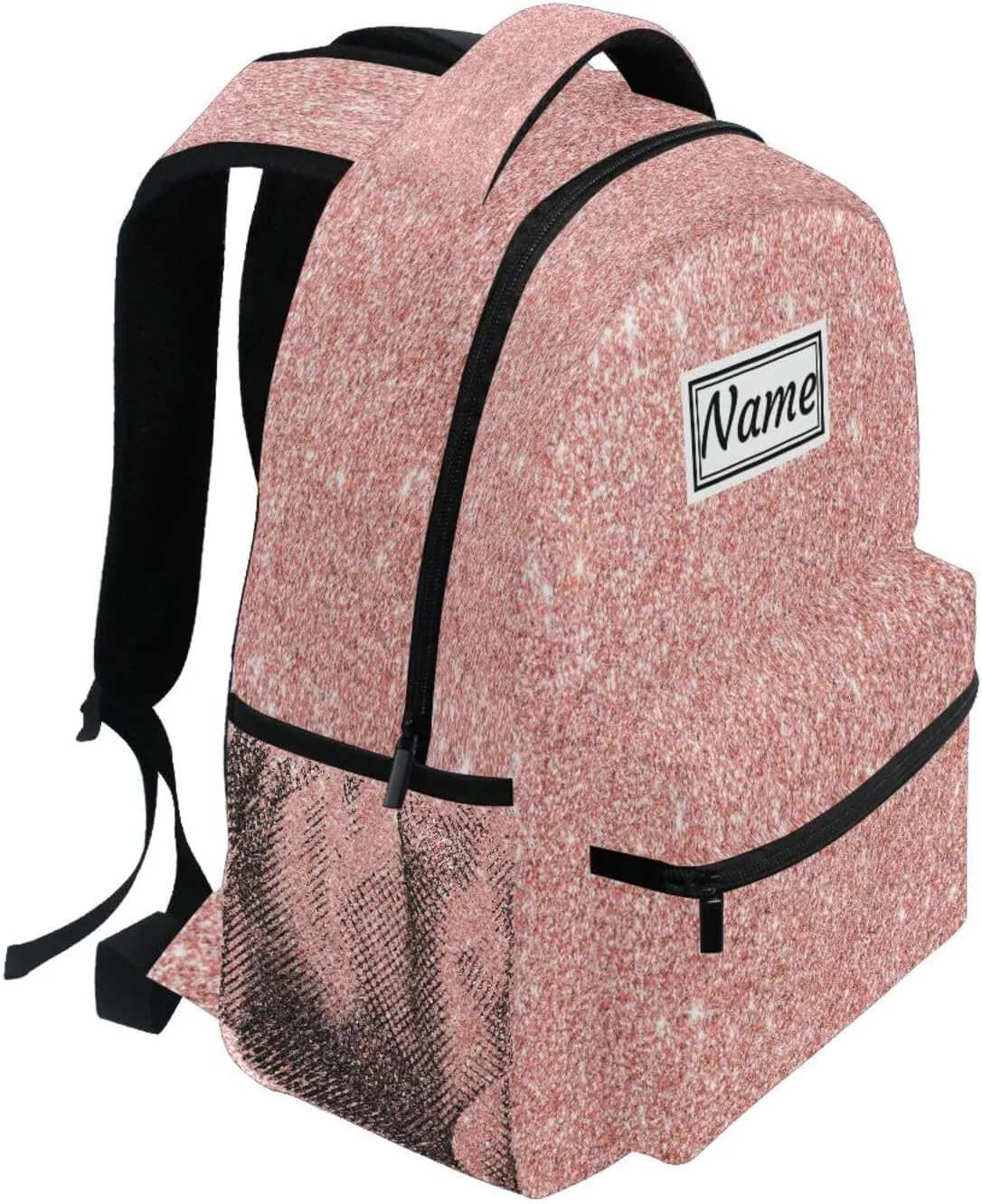 Pfrewn Custom Rose Pink Glitter Backpacks Personalized Bookbag with Name Boys Girls School Backpack 17"