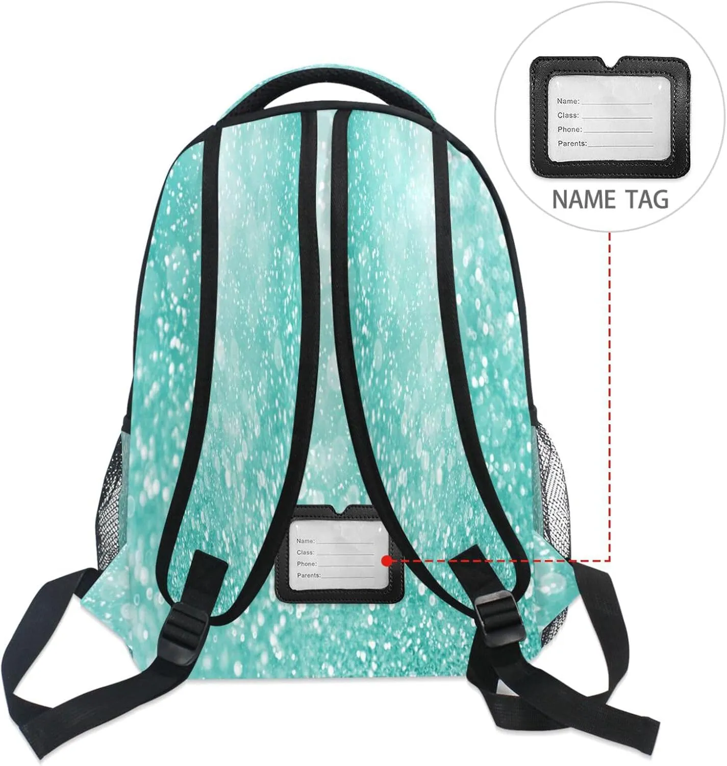 Pfrewn Custom Teal Green Glitter Sparkle Backpacks Personalized Bookbag with Name Boys Girls School Backpack 17"